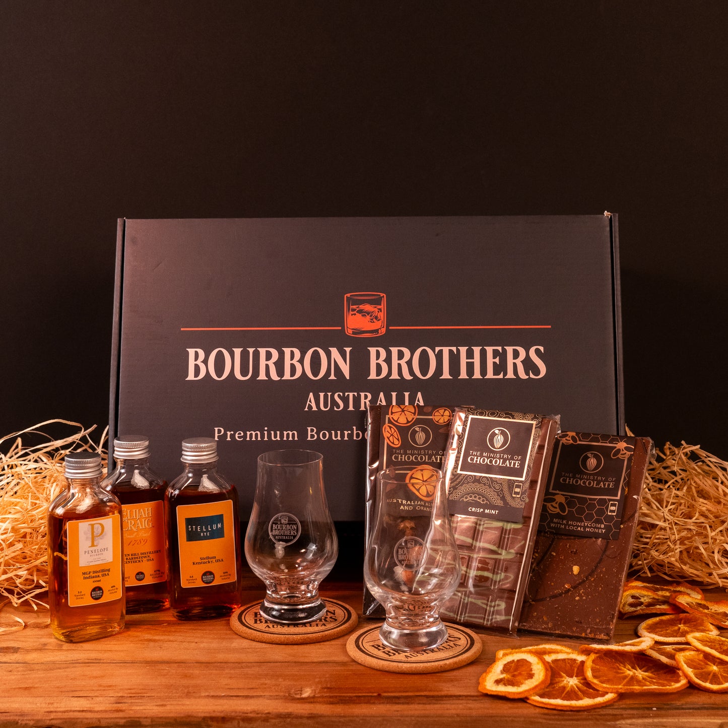 Bourbon and Chocolate Gift Hamper with Bourbon Bothers 3 Bottle Tasting Sample - Bourbon Brothers Australia
