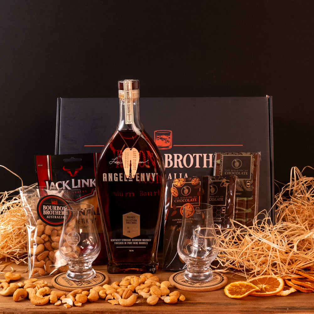 Deluxe Gift Hamper with Angels Envy Devils Advocate (a Top Shelf Collection) - Bourbon Brothers Australia