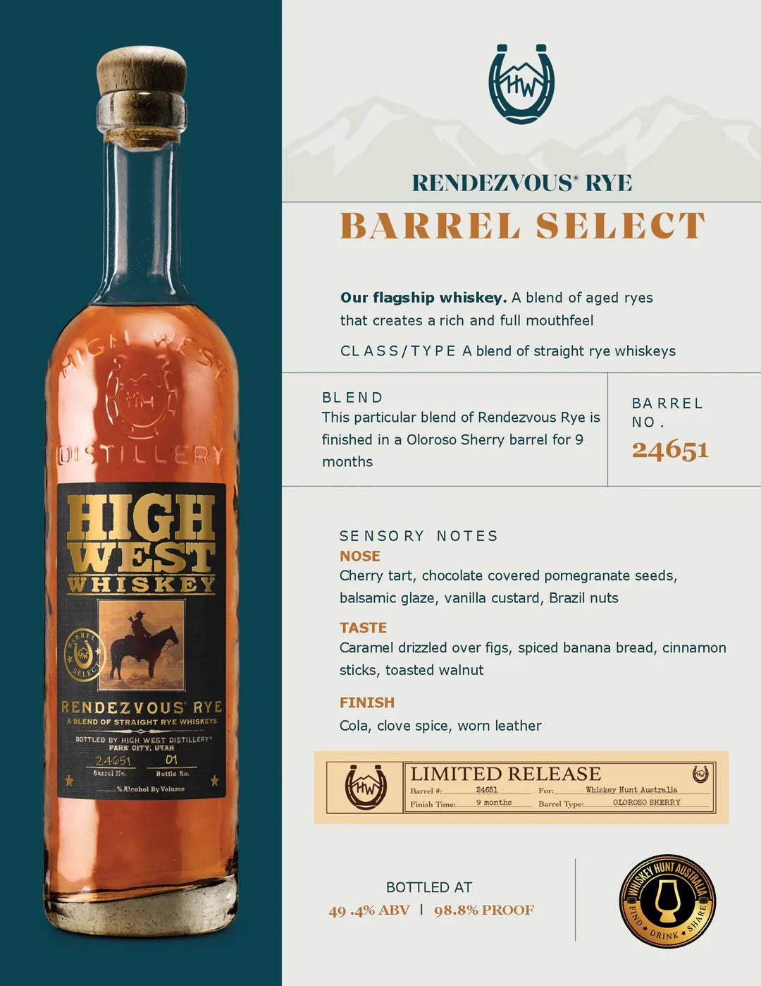 
                  
                    High West Rendezvous Rye WHA Barrel Select Limited Release - Bourbon Brothers Australia
                  
                